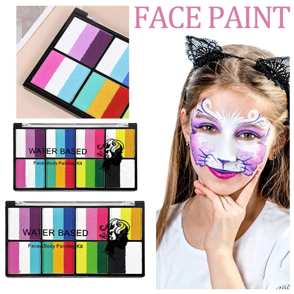Palette arc-en-ciel soluble dans l'eau, maquillage pour le visage et le corps des enfants, Pigments de scène, peinture, maquillage pour le corps, Halloween R6N0