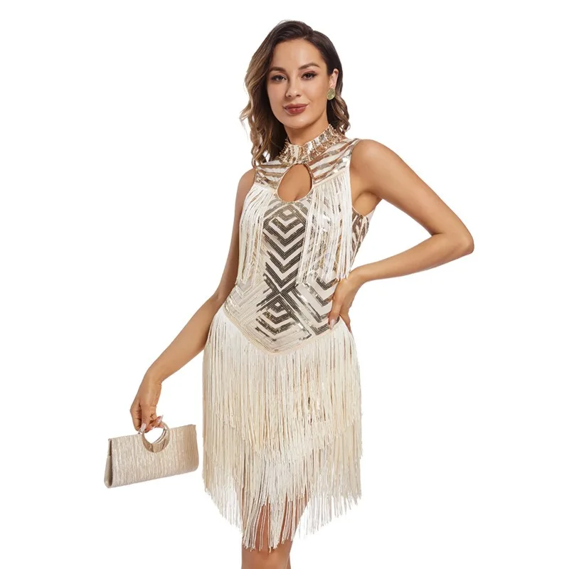 1920s Flapper Roaring Plus Size 20s Great Lady MIni Short Dress Gatsby Fringed Sequin Beaded Lady Mini Tassels Dress