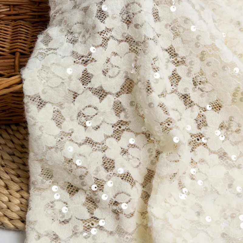 

New plush lace fabric with sequins, hollow flowers pattern fabric for DIY women's fashion and designer fabric, sold by the meter