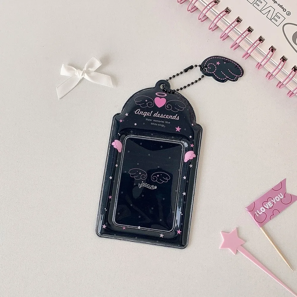 Portable PVC Photocard Holder Keychain Angel Wings Hanging Decoration ID Badge Holder Cartoon Photo Frame for Student Girls