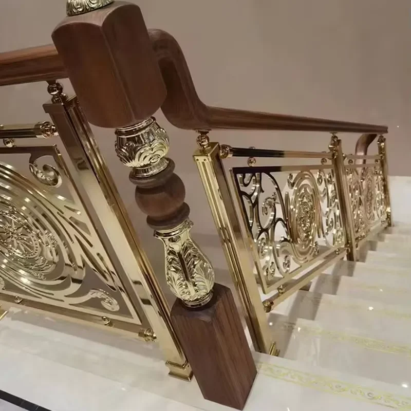 Professional Design Balcony Aluminum Railing Cast Aluminium Balustrade Gold Plated Stair Railings Stair Handrail