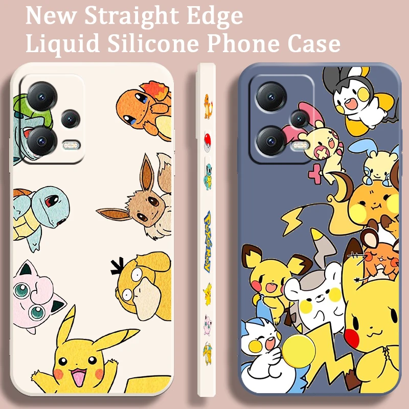 P-Poke M-mon Cute Cartoon Liquid Left Rope For Xiaomi Redmi Note 13 12 12S 12R 11 11T 11S 10 10S Pro Plus 5G Funda Phone Case