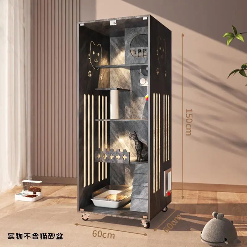 Modern classic solid wood durable cat villa cage luxury breathable indoor pet fence with plastic tray simple design