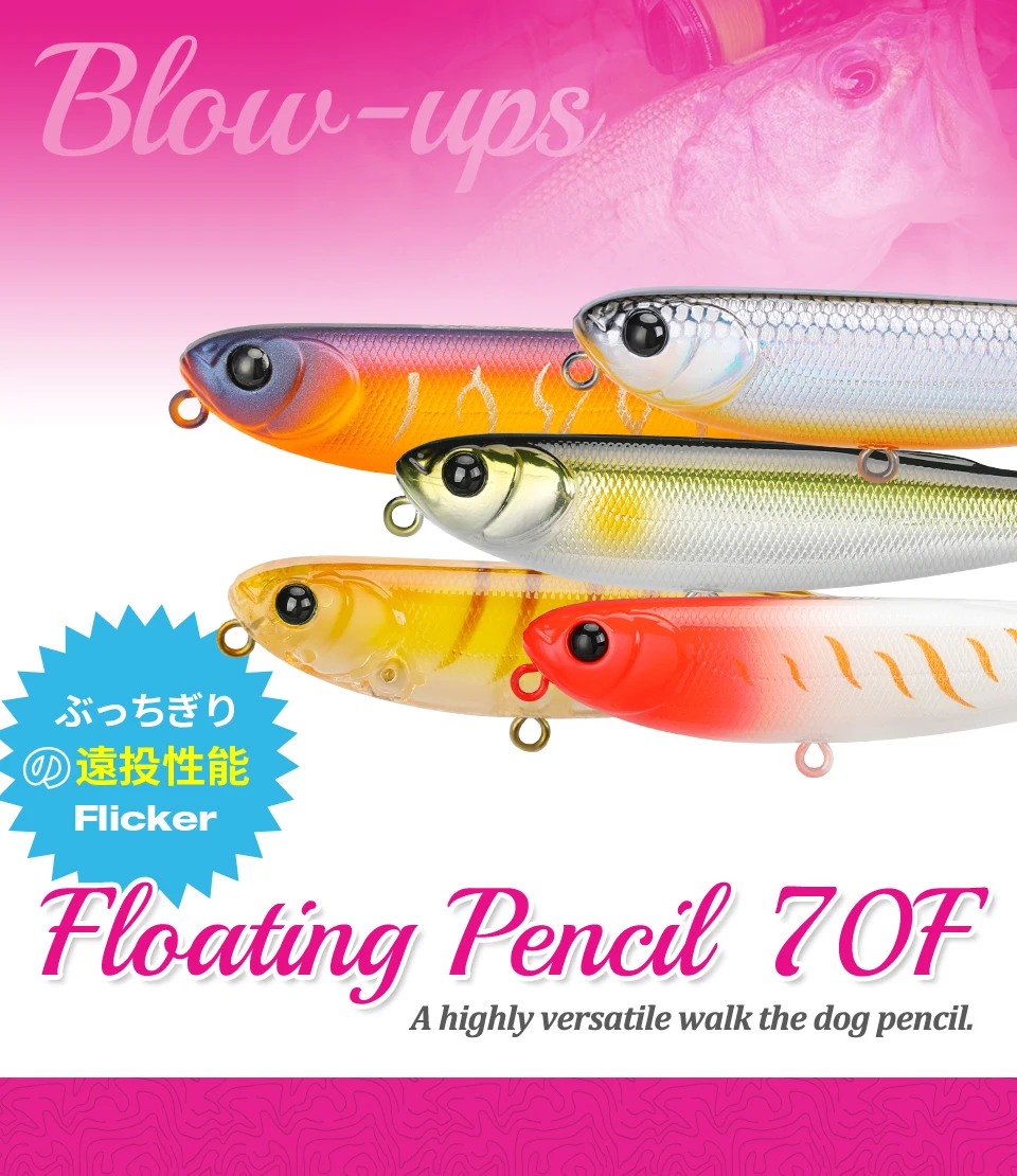 TSURINOYA FLICKER 70F Z Dog Topwater Walker Angelköder 70mm 8,4g Künstlicher Pencil Floating Stick Hard Bait für Barsch und Hecht – Detail 2