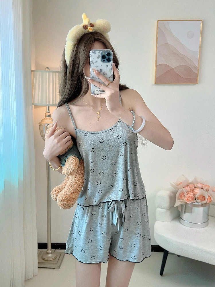 

Women's Modal ort Sve Spwear Set Summer Thin Print Home Clothes Large Size Bal orts Pants Can Be Worn outside