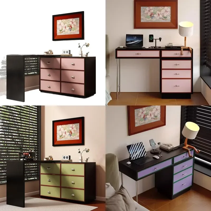 Adioe Retro Medieval Dresser Contrasting Color Painted Storage Cabinet Compact Makeup Table For Small Apartment Bedroom Home Dec