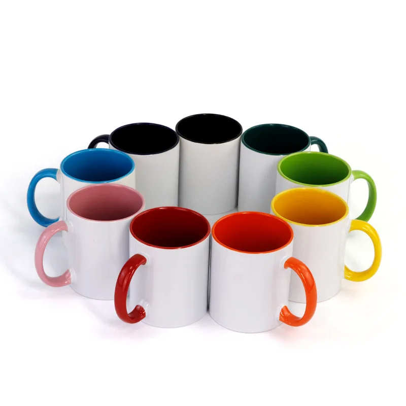 Taza de cerámica en blanco con sublimación, tazas con mango redondo de corazón de Color, taza de café creativa, regalo para bricolaje, imagen de logotipo personalizada, regalo creativo