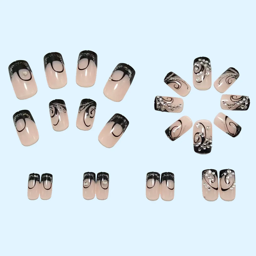 24 Stück dunkle künstliche Nägel, funkelnder Diamant, zum Aufdrücken der Nägel, matt, glitzernd, Sargform, Nagelkunst, tragbar, künstliche Nägel für Frauen, Geschenk