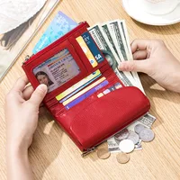 Coin Purse Genuine Cow Leather Short Wallet Trifold for Small Women's  Purses Clutch Cowhide Card Holder Travel Card Wallets - Image 2
