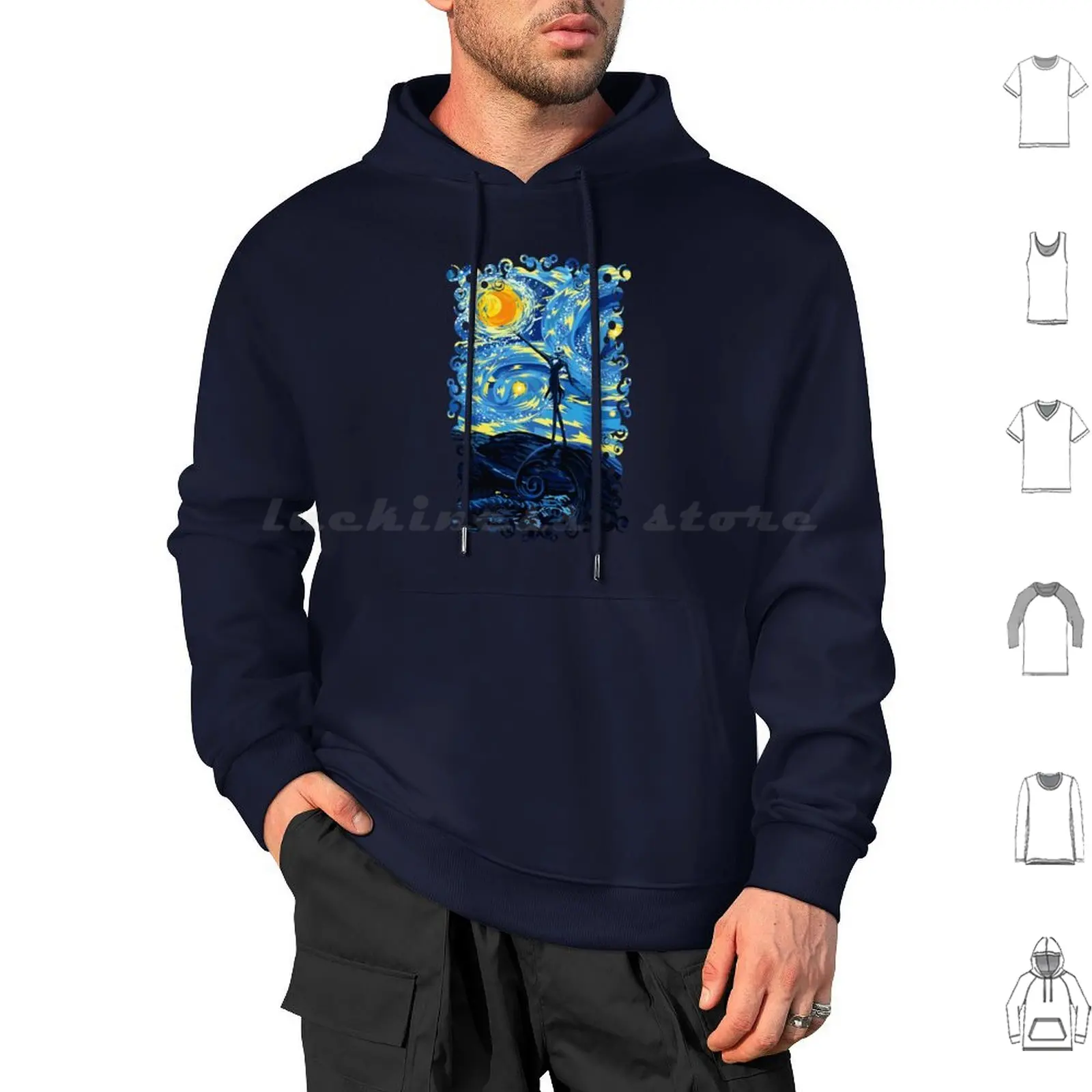

Jack Starry Night Hoodie cotton Long Sleeve Christmas Fun Funny Cute Kawaii Funk Punk Funky Parody Fantasy Geek Geeky