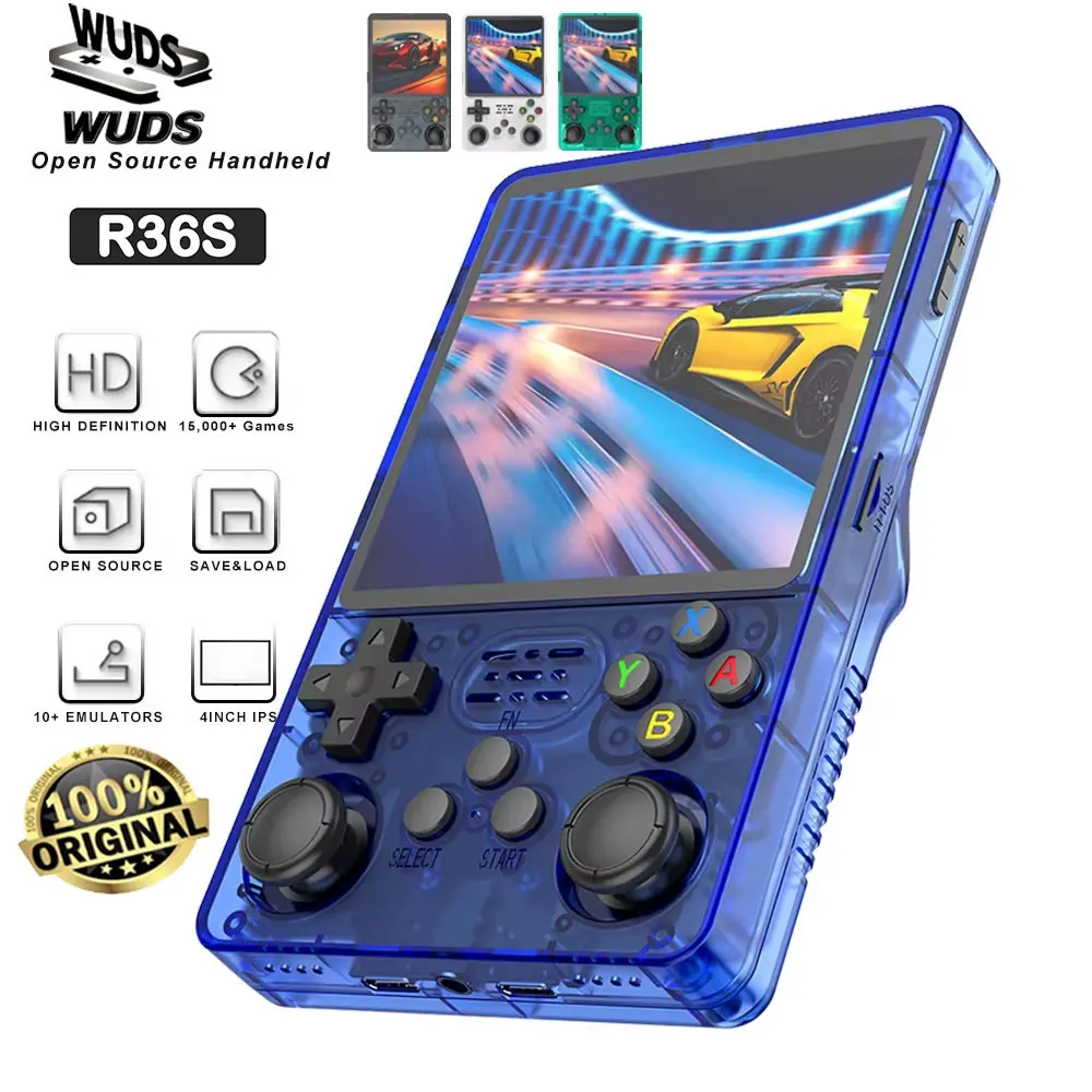 

R36s Ручная игровая консоль 3,5-дюймовый IPS-экран Система Linux 32 + 64G TF-карта Ретро Портативное карманное устройство