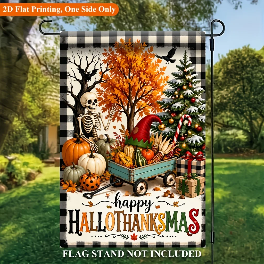 Double-sided 2D Flat Pumpkin Tree Festival Element Garden Flag, Polyester Multi-festival Outdoor Garden Decoration, 1 Seasonal Banner, No Flagpole, 2D Flat