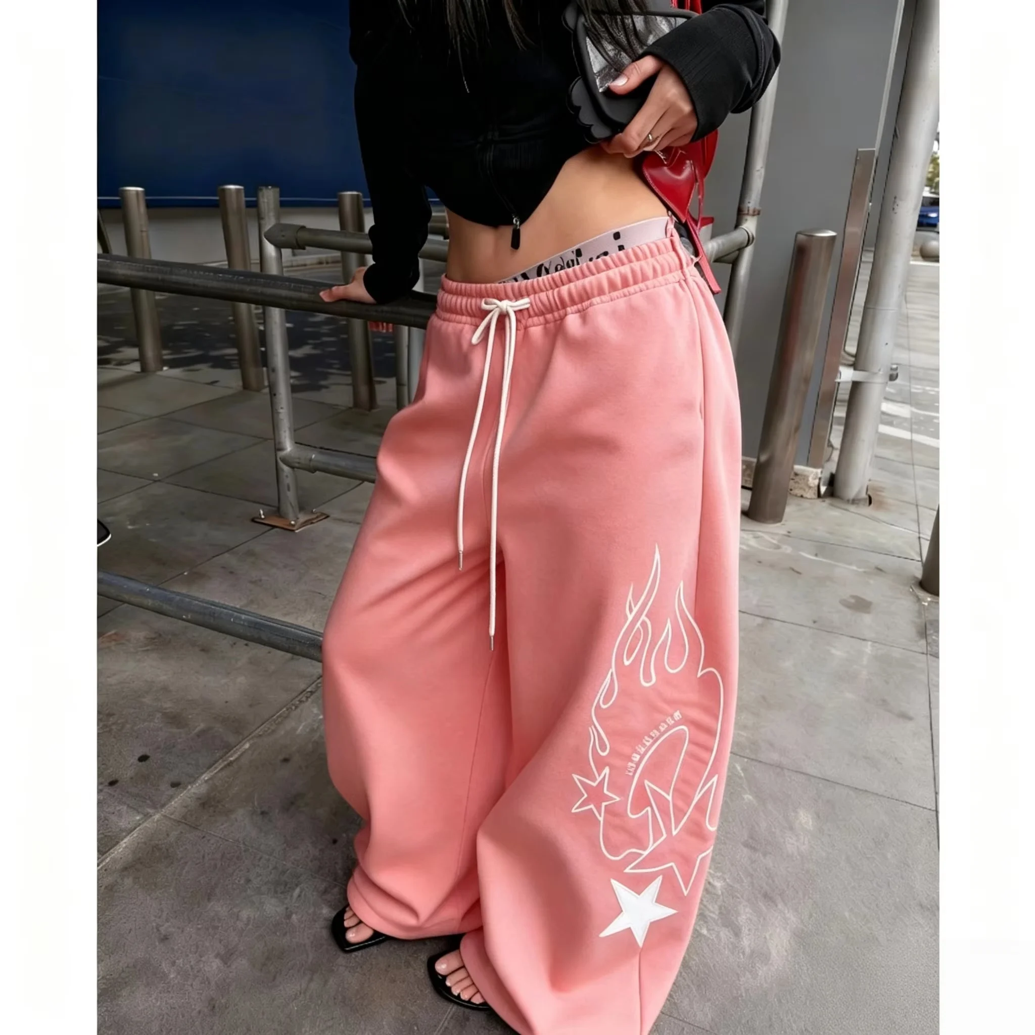 Neutral 3D Flame Star Printed Quick Drying Straight Leg Pants Neutral Loose Hip Hop Street Sports Pants Casual Breathable