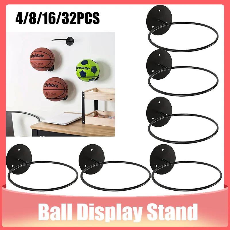 

4/8/16/32pcs Metal Wall Mounted Sports Ball Display Stand For Basketball Football Volleyball, Durable Wall Storage Rack