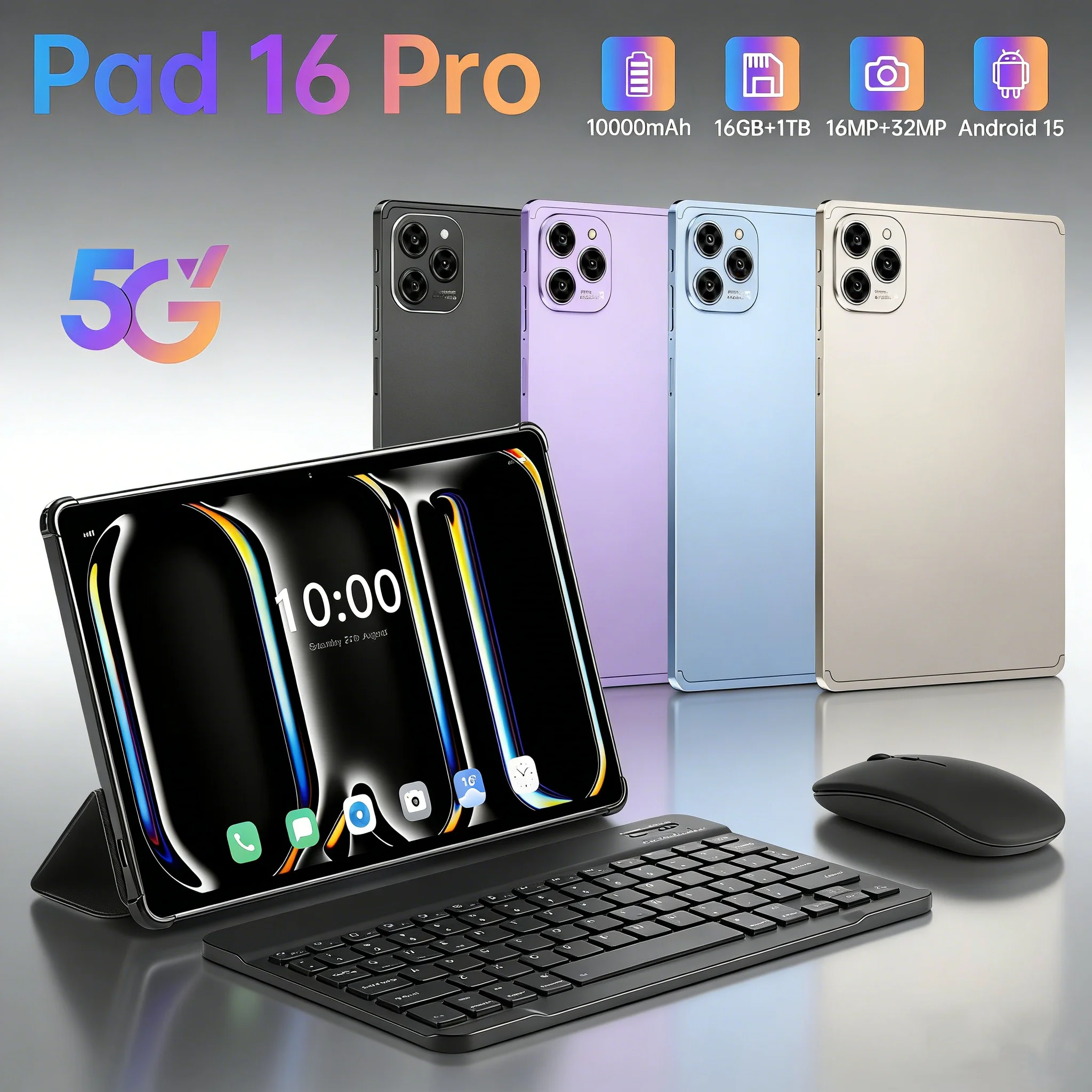 

2026 New Pad 16 Pro 10.1 inch 16GB+1TB Dual Card Tablet 10000mAh Android 15 Snapdragon 8 Gen3 Core WIFI+GPS Tablet