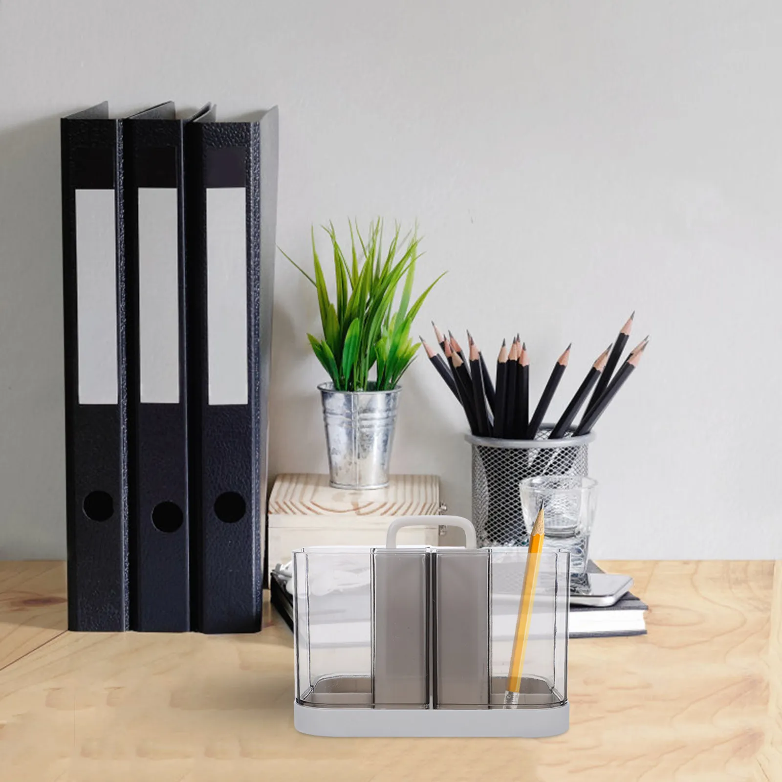 Multifunctional Desktop Organizer Stackable Caddy With Handle Transparent Portable Design For Office Stationery Art Supplies