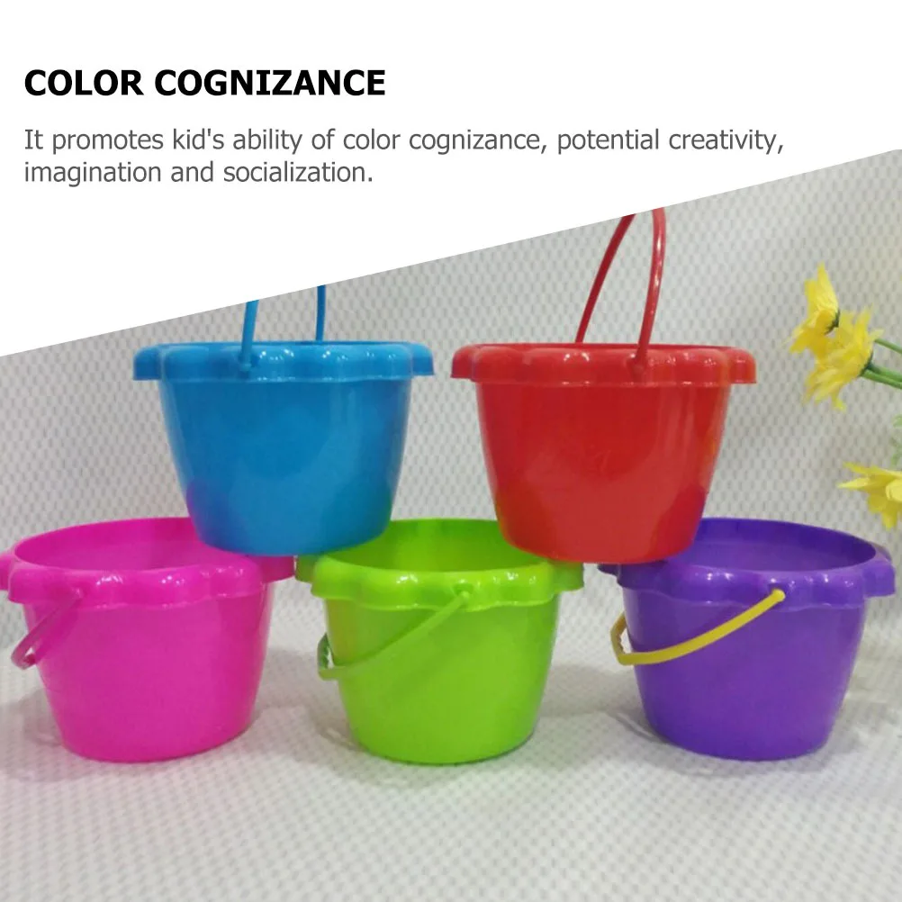 4 pcs Plastic Sand Buckets For Kids Durable Pp Material Smooth Handle Bright Colorful Design Play Sandbox Fishing