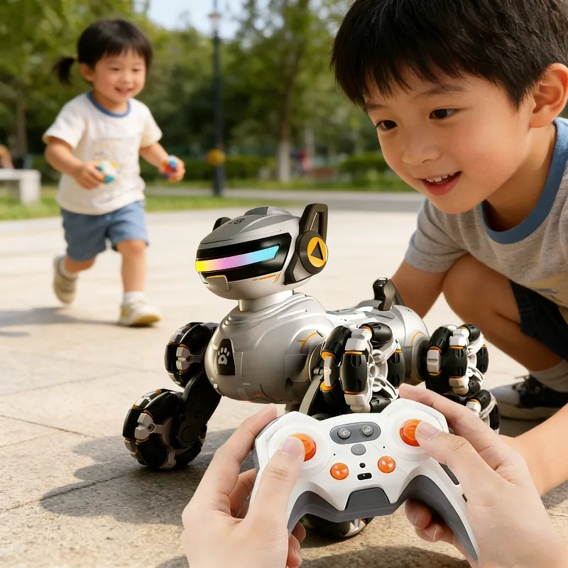 Controllo dei gesti del cane robot con deformazione acrobatica a 8 ruote telecomandata, induzione spray, cane giocattolo per ragazzo da arrampicata su fondo