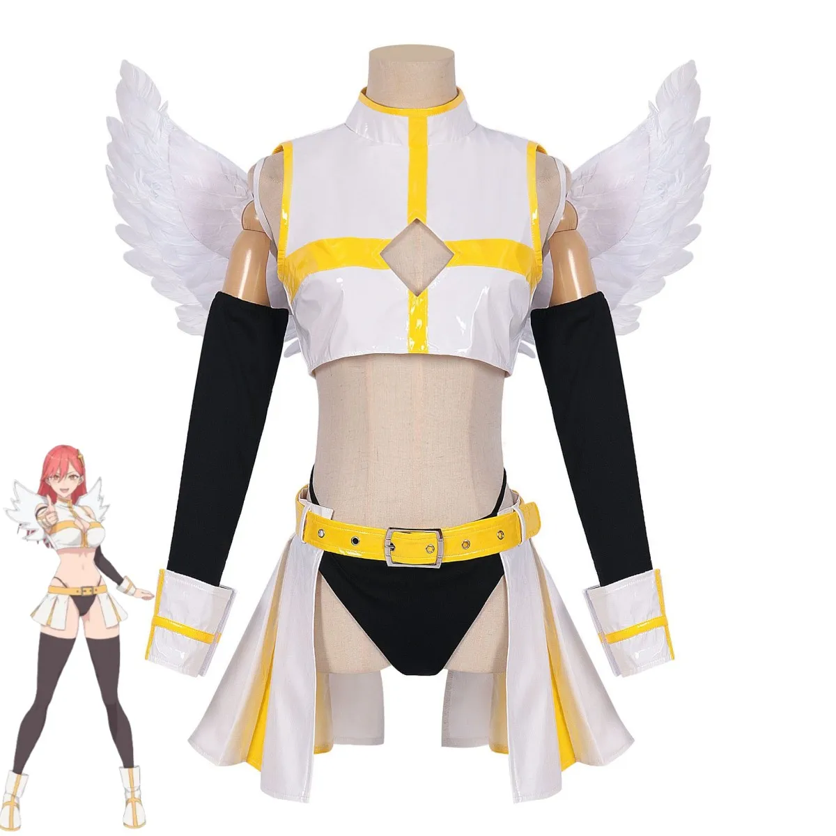 Anime Dimenmail.com Seduction Cosplay Costume pour femmes et filles, Ariel Aria Pay aki, ailes sexy, cuir, jupe en latex, perruque, belle jupe, 2.5