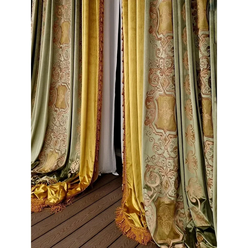 French European Retro Velvet Embroidered Blackout Curtains for Living Dining Room Bedroom Luxury Villa Thermal Insulated Drapes