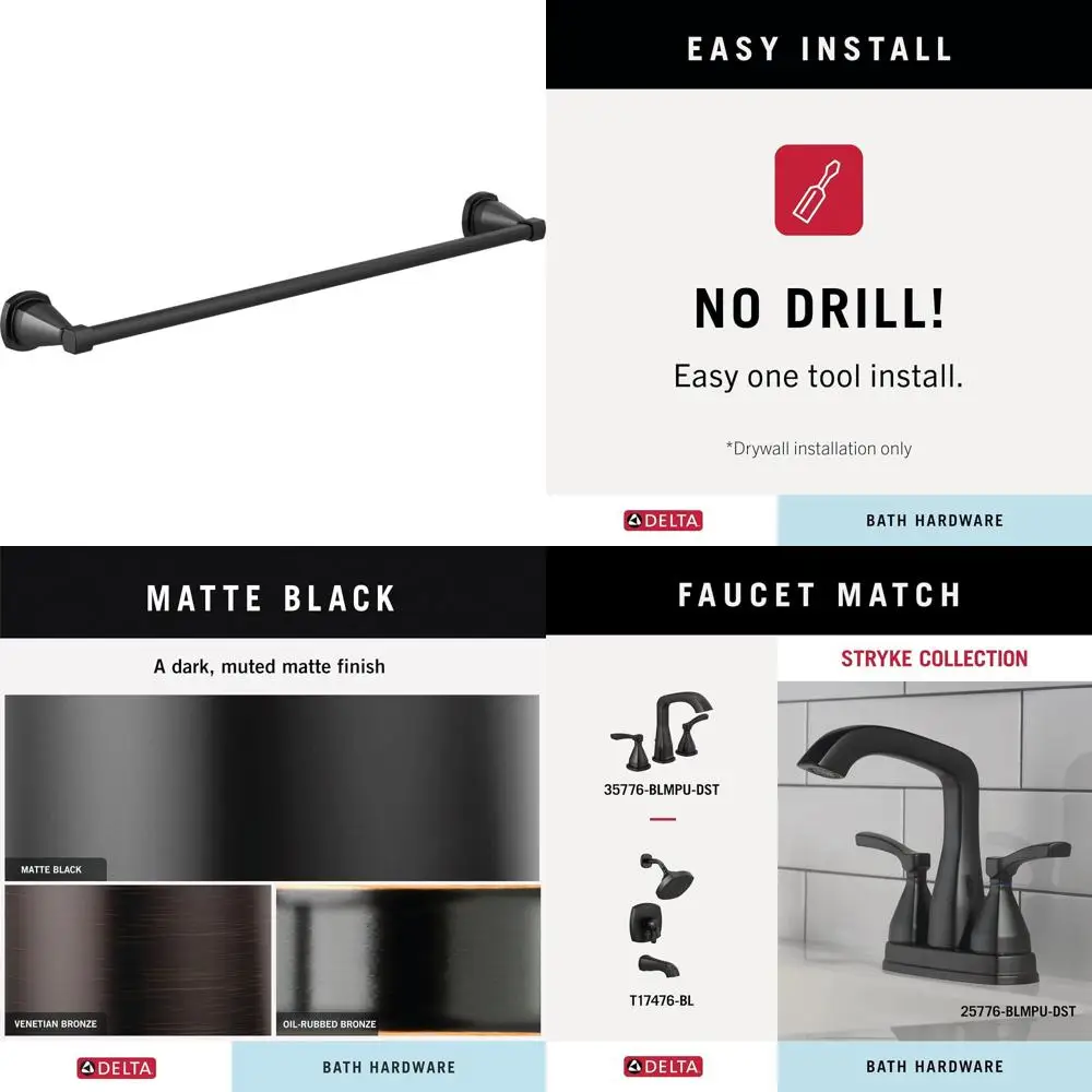 

24-дюймовый настенный держатель для полотенец матового черного цвета для ванной комнаты