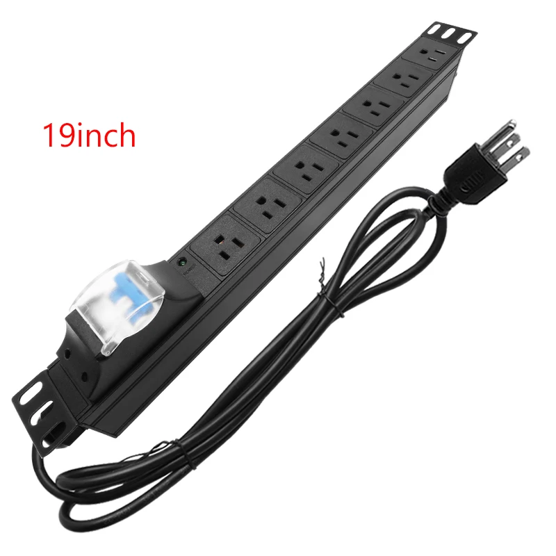 19inch Network Rack PDU Power Strip 3500W 7 Ways US Socket Outlet 16A Air Switch 2/3/5Meters Extension Cord US/C14 Plug LED