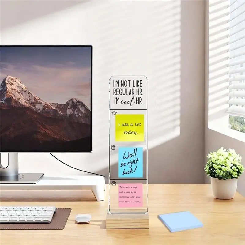 B63B-Reminder Sticky Note Monitor Memo Board With Wooden Base For Efficient Note-Taking