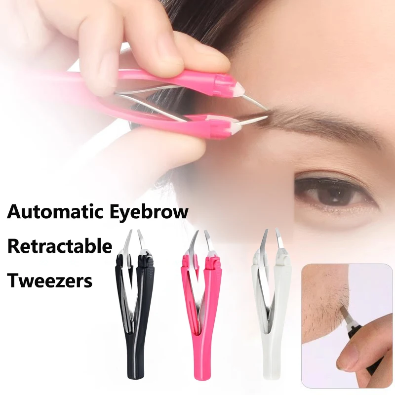 New Eyebrow Tweezer Automatic Retratable Face Hair Beard Removal Stainless Steel Anti Rust Beauty Hair Puller Makeup Tool