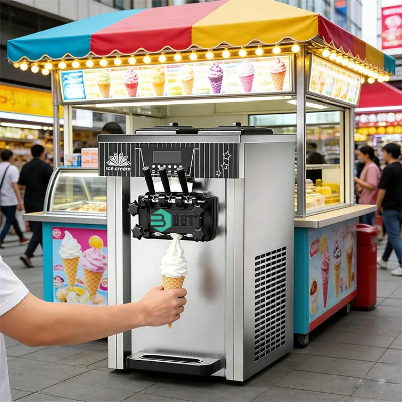Mini Ice Cream Machine 3 Flavors Soft Serve Maker Commercial Yogurt Freezer Equipment Gelato Unit for Street Food Vendor