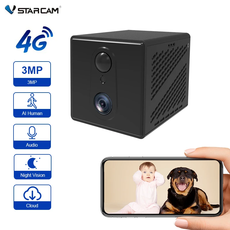 VStarcam 4G Mini Camera 3MP 1080P Night Vision Small Two Way Audio Security Rechargeable Battery Powered Micro Camcorder IP Cam