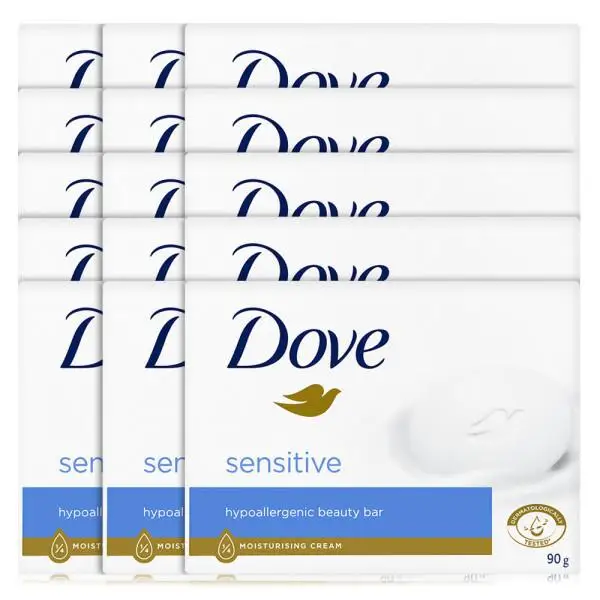 Dove barra de jabón sensible, jabón de belleza, 90g x 15p