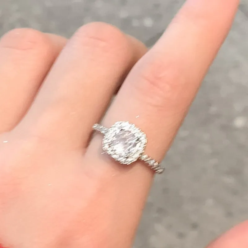 PANJBJ 925 Sterling Silver Geometry Ring for Women Block Zircon Classic Shining Engagement Jewelry Gift Dropshipping