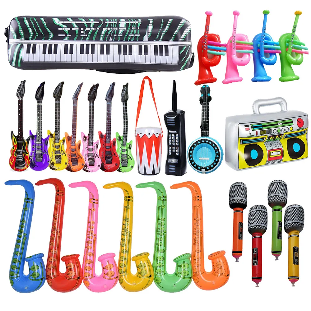 Inflatable Musical Instrument Balloon 80s 90s Party Decorations Guitar Saxophone Piano Keyboard Ball Concert  Rock Party Props