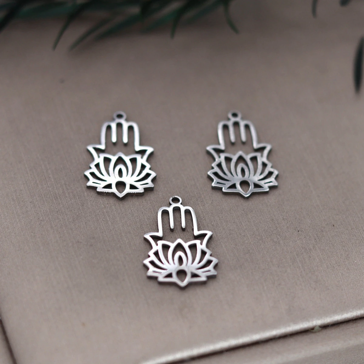 3pcs Stainless Steel Lotus Flower Charms Yoga Unalome Pendant Buddhist Women Necklace Earrings Jewelry Making Supplies