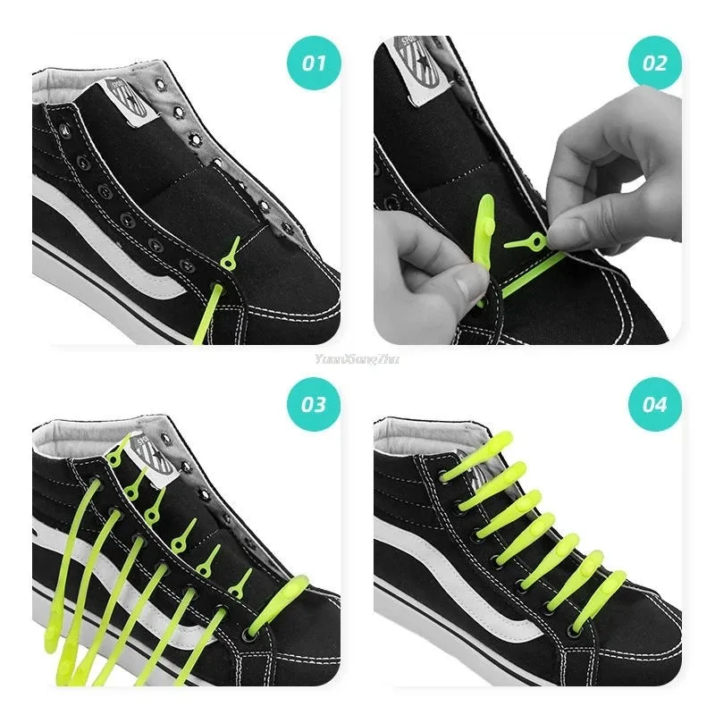 12 Pcs Silicon Elastic Laces Sneakers Shoelaces Without Ties Rubber Band for Casual Shoes Men Women Sport Shoes Lazy Accessories