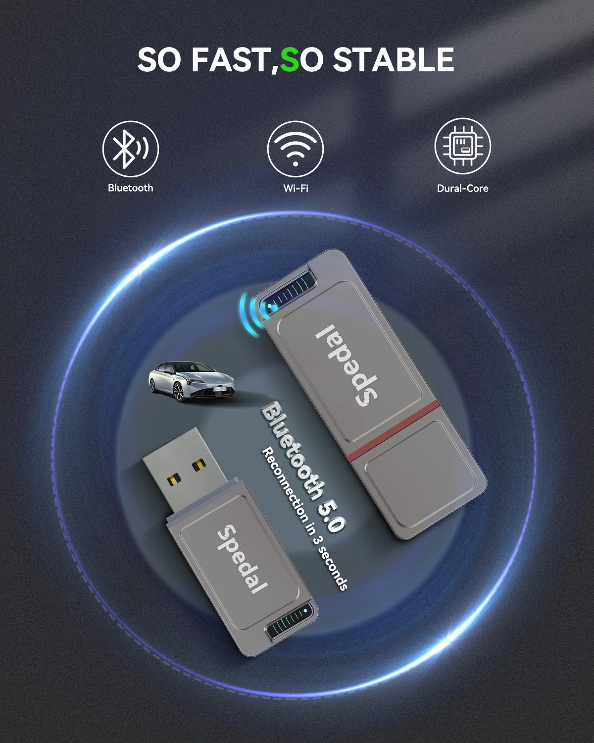 Upgrade 2in1 Wireless CarPlay & Android Auto Adapter, Plug & Play, WLAN Dual-Band Compatible with After 2016 Cars