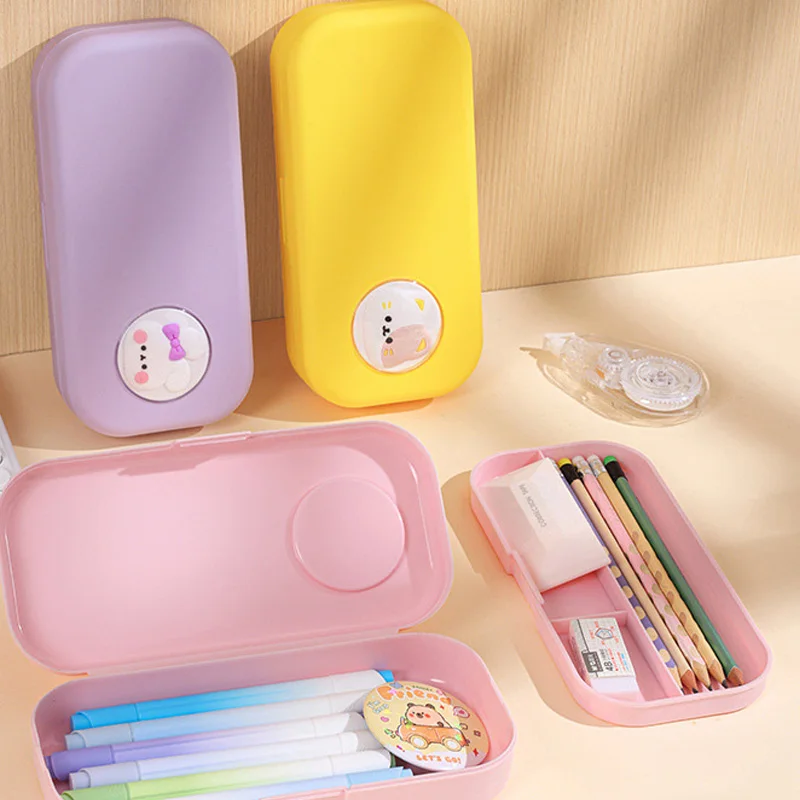 Colorful Pencil Cases Macaron Double Layer Large Pen Box kawaii Cat Cute Bunny Storage Bag Big School Supplies for Girls Teens