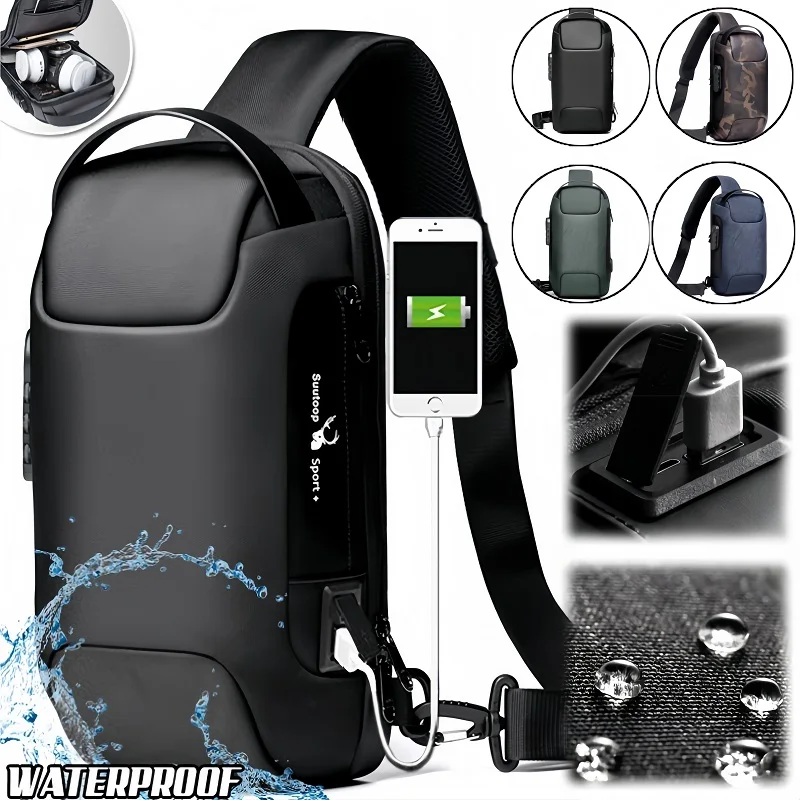 

Business Crossbody Bag for Male Oxford Anti-Theft Combination Lock Chest Pack Travel Storage Shoulder Bag with Usb Charging Port