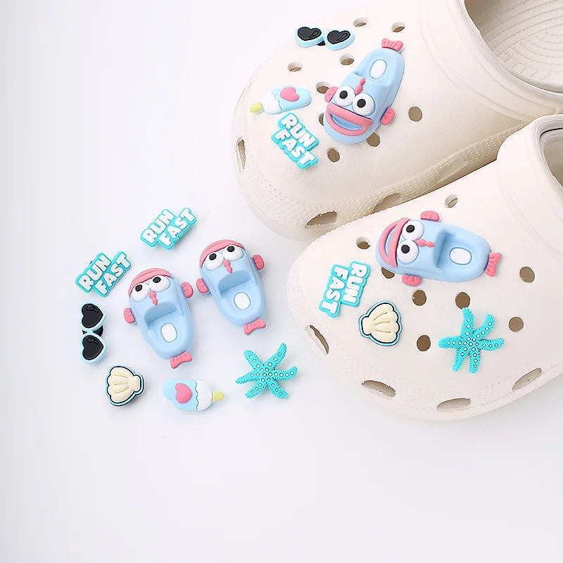 Fun Summer Style Hole Shoe Charms Decorations Cute Cartoon Little Monster Fish Shoes Buckle DIY 3D Hole Shoe Accessories