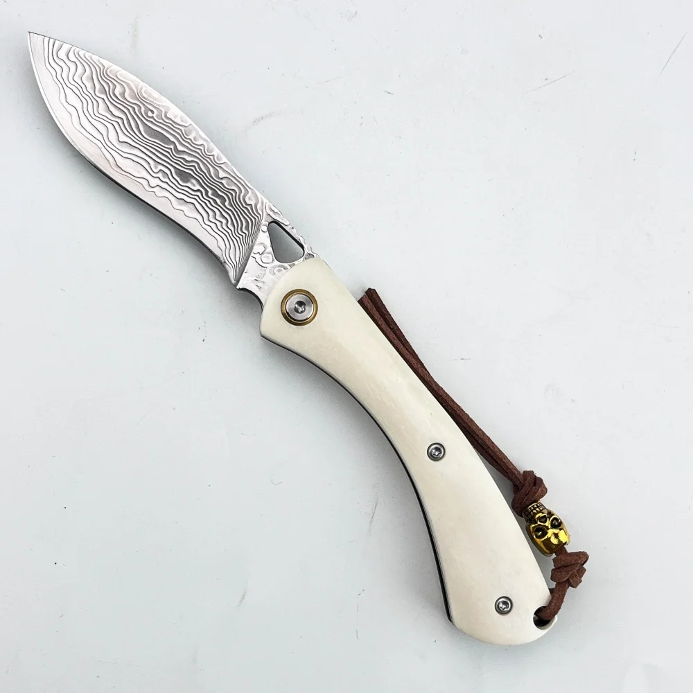 Higonokami Damascus Steel Folding Knife Wilderness Camping Gear Durable Bone Handle Meat Cleaver Slicing Tool Ideal Gift for Men