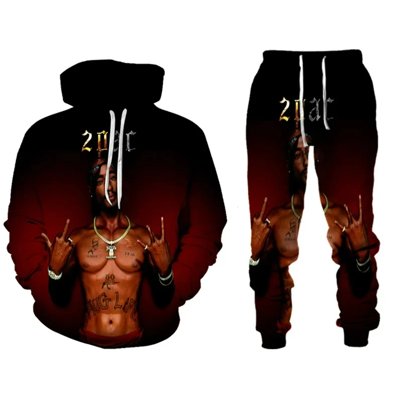 New Rap Singer 2 PAC Tupac Printed Hoodie Pant Sets 3D Men Women Hip Hop sudaderas para hombres suits Street Pop Two Piece Sets