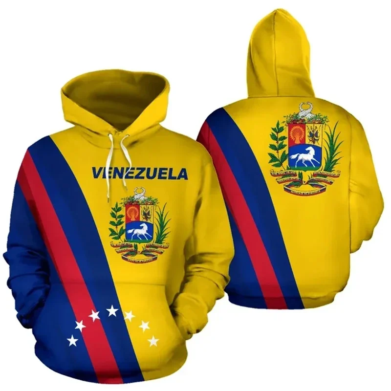 

Venezuelan flag National emblem 3D printed hoodie, men's fall/winter casual trend outdoor sports loose hoodie, Asian size