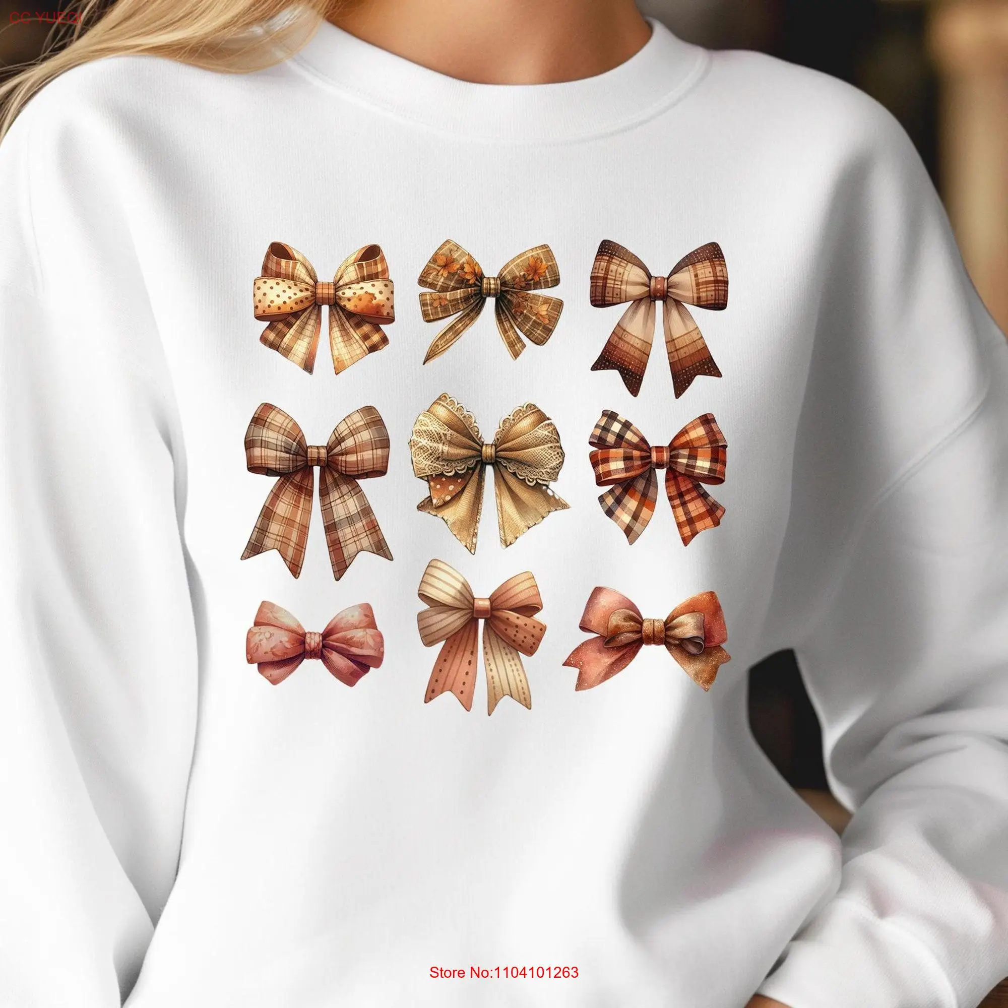 Fall Bow Tie SweaT T Shirt Autumn Collage Coquette Apparel Retro Mother long or short sleeves