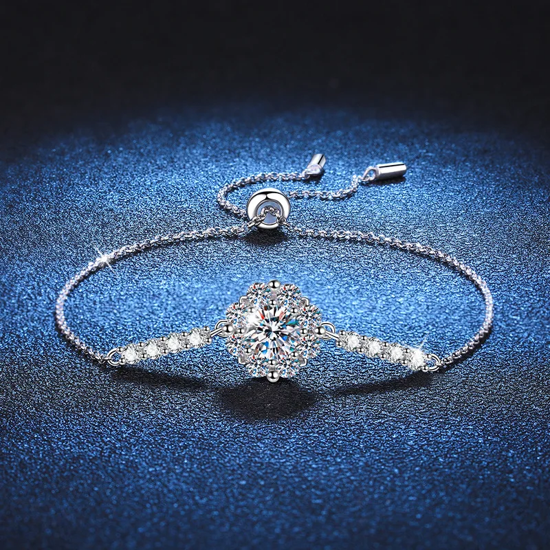 

18K gold bracelet high-end temperament sunflower adjustable moissanite D color 1 carat plated PT950 platinum bracelet