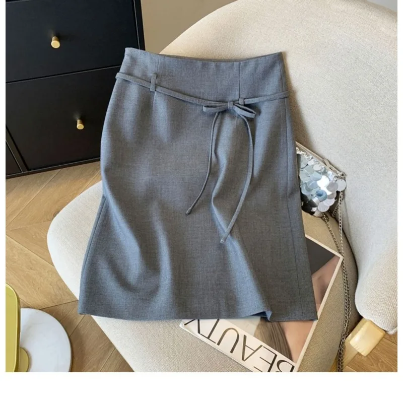 

Commuting Versatile Elegant Gray Suit Skirt for Women Summer New High-waist Strapped A-line Skirt
