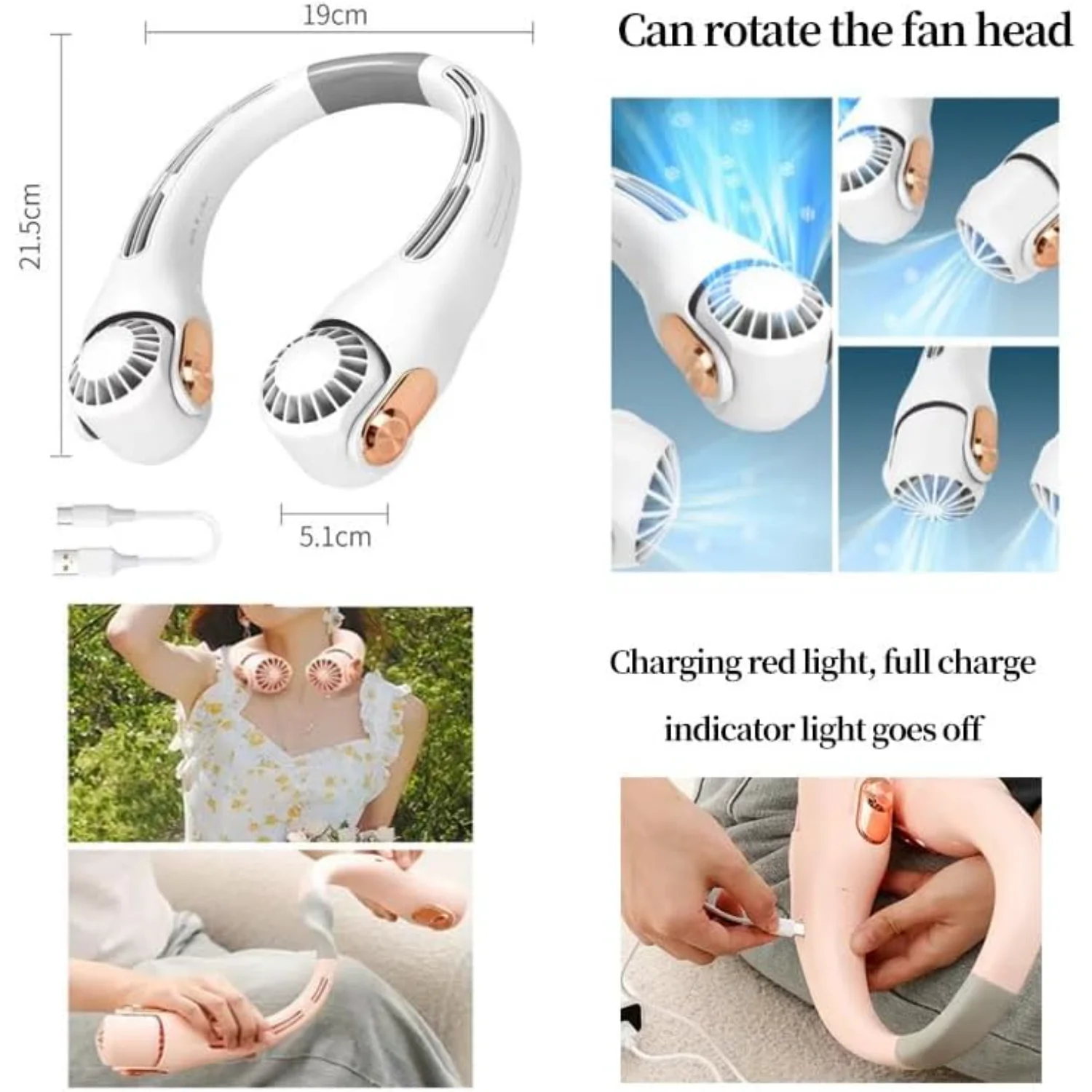 Rechargeable Multifunctional Portable Neck Fan, Three Speed Fan for Work and Life,  Lightweight and Portable New Fan with Adjust