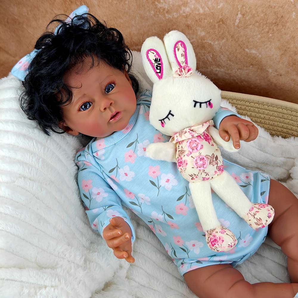 

22Inch Newborn Baby Toddler Doll Reborn Black Dolls Princess Girl Lifelike Soft Touch Cloth Body Art Doll with Transplant Hair