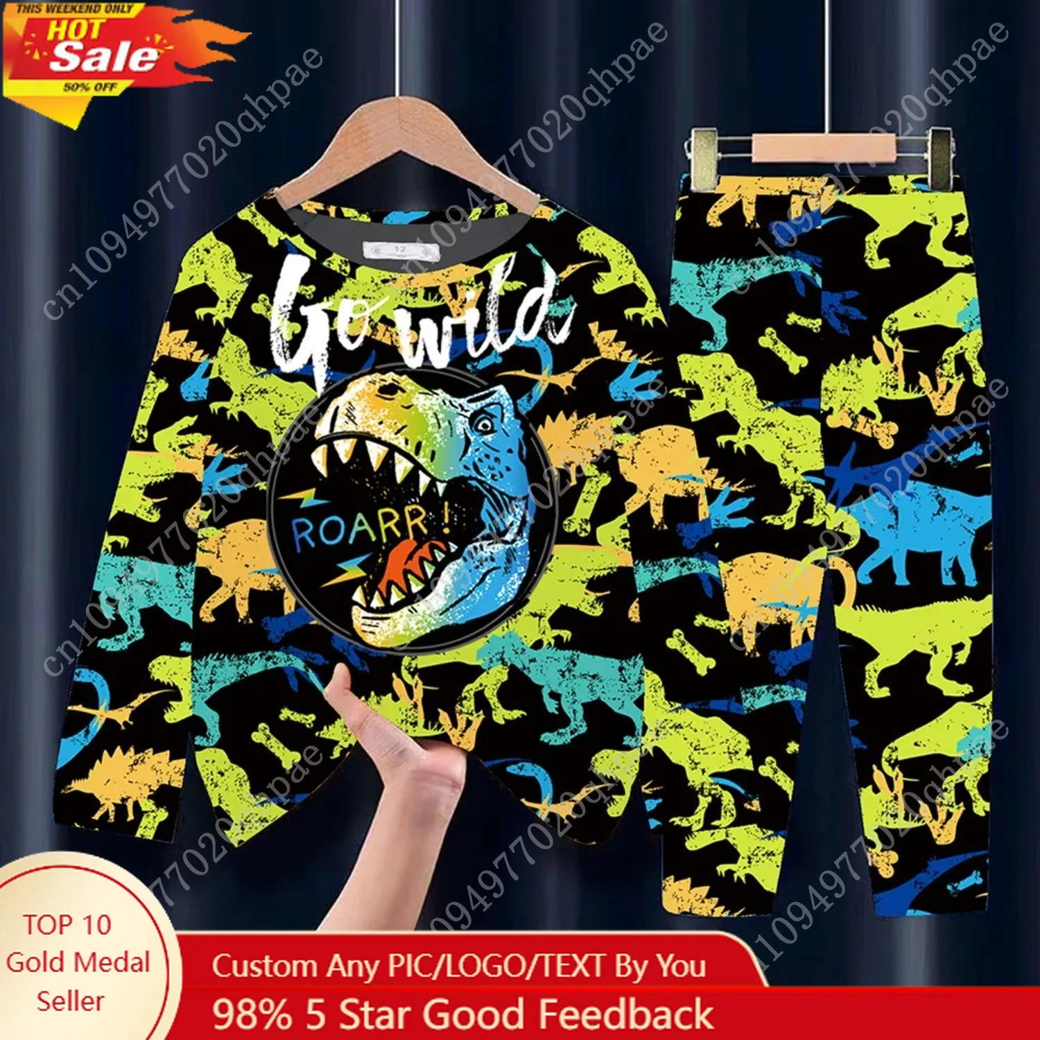 

Boys Pajamas Fall New Dinosaur Printing Long-Sleeved Pants Set Milk Silk Homewear 2-Piece Spring Fashion Cool Baby Casual Wear