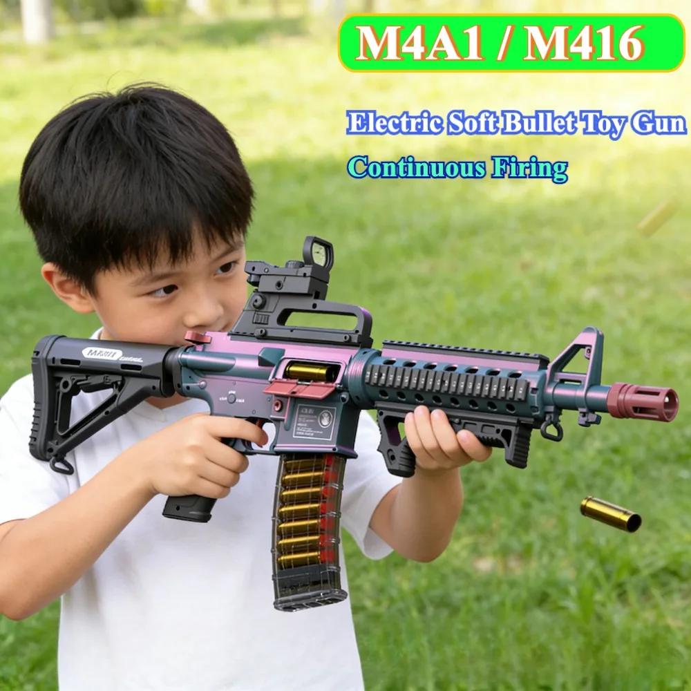 M4A1/M416 Electric Continuous Firing Shell Throwing Soft Bullet Toy Gun Assault Rifle Outdoor Shooting Games Christmas Gift