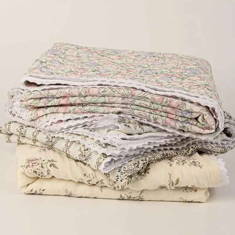 Manta algodón con ribete encaje delicado para bebé, manta cómoda para bebé